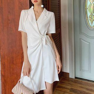 Notch Lapel Short Sleeve A-line Wrapped Dress