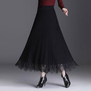Lace Panel Maxi A-line Skirt Black - One Size