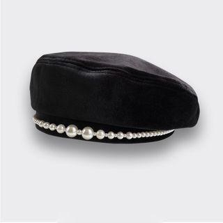 Faux Pearl Beret Black - M