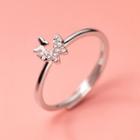 Rhinestone Butterfly Ring Silver - One Size