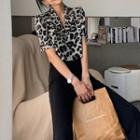 Short-sleeve Animal Print Open-collar Shirt