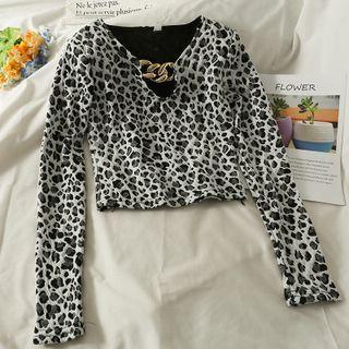 Chain-accent Leopard-print Crop Top