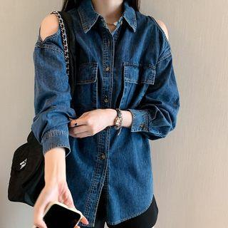 Cold-shoulder Pocket Detail Denim Shirt