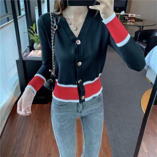 Long Sleeve Color Block V-neck Cardigan