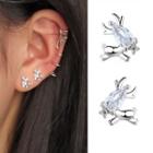 Rhinestone Deer Earring 1 Pair - With Earring Backs - Stud Earring - Deer - Silver - One Size