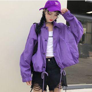 Drawstring Hem Print Cropped Windbreaker