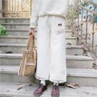 Embroidered Corduroy Wide-leg Pants Off-white - One Size