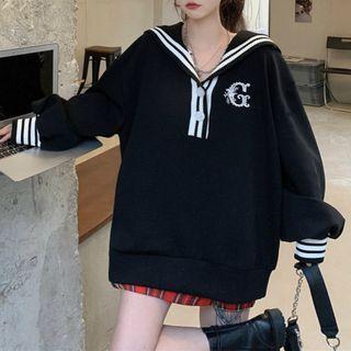 Sailor-collar Embroidered Long-sleeve Sweatshirt