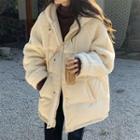 Faux Shearling Panel Hooded Padded Zip Jacket White - One Size