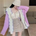 Color-block Loose-fit Cardigan Pink & Off-white - One Size