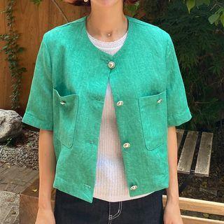 Metal-button Linen Jacket