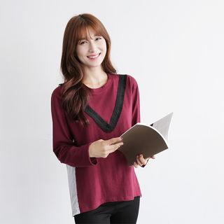 Dip-back Stripe-panel T-shirt