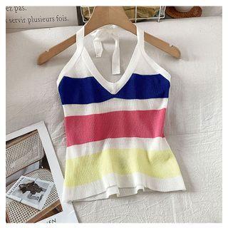 Halter Neck Color Block Camisole Top Stripe - One Size