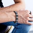 Fashion Rock Black And White Bicycle Chain 316l Stainless Steel Bracelet Silver - One Size