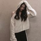 Cold Shoulder Hooded Zip-up Cardigan White - One Size