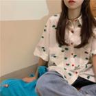Elbow-sleeve Printed Shirt Floral - White - One Size