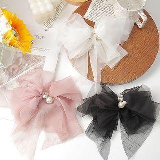 Faux Pearl Bow Organza Hair Clip