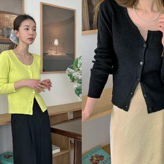 Scoop-neck Rib-knit Cardigan
