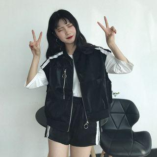 Sports Set : Short-sleeve Baseball Jacket + Shorts