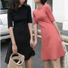 Plain Round-neck A-line Dress