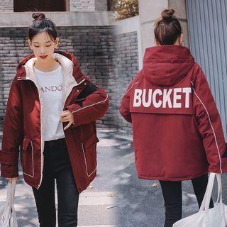 Lettering Hooded Padded Zip-up Jacket