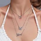 Alloy Heart Butterfly Wine Glass Pendant Layered Necklace