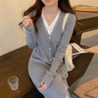 Mock Two-piece Long-sleeve Knit Dress Gray - One Size