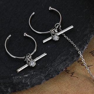 Rhinestone Open Hoop Earring 1 Pair - Circle Earring - Silver - One Size