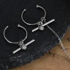 Rhinestone Open Hoop Earring 1 Pair - Circle Earring - Silver - One Size