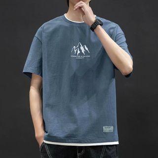 Short-sleeve Mock Two-piece Graphic Print T-shirt