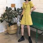 Ruffle Short-sleeve Slim-fit Dress As Figure - One Size