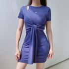 Short-sleeve Cutout Twisted Mini Dress