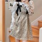 Long-sleeve Blouse / Floral Mini Overall Dress