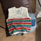Striped Knit Tank Top Stripes - Red & Blue & Green - One Size