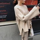 Bell-sleeve Dip Back Sweater Beige - One Size