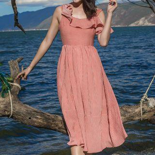 Open Back Ruffle Trim Sleeveless Dress