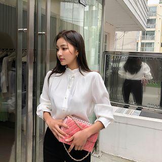 Frill-neck Bead-button Blouse