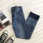 Color-block Frayed High-waist Straight-cut Jeans