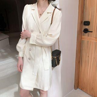 Long-sleeve Tie-waist A-line Blazer Dress