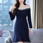 Long-sleeve Color Block Mermaid Sheath Knit Dress