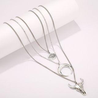 Alloy Bull Horn Pendant Layered Necklace C18107 - One Size