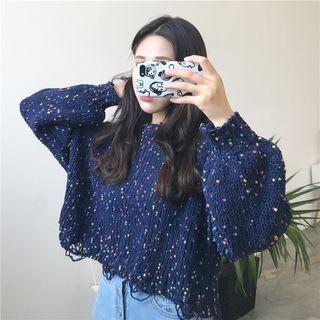 Color-block Distressed Asymmetric Loose-fit Cropped Sweater