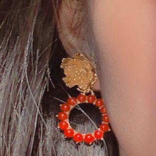 3d Flower Dangle Earring 0516a - 1 Pair - Red - Clip On Earring - One Size
