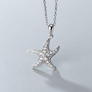925 Sterling Silver Rhinestone Starfish Pendant Necklace S925 Silver - Silver - One Size