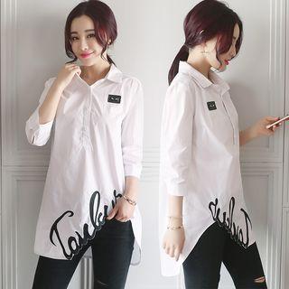 3/4-sleeve Embroidered Long Shirt