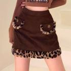 Leopard Print Trim A-line Skirt
