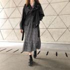 Faux Leather Zip Biker Jacket / Long-sleeve Floral Print A-line Midi Dress