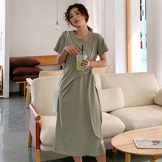 Short-sleeve Side-knot Midi A-line Dress