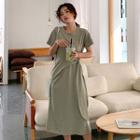 Short-sleeve Side-knot Midi A-line Dress