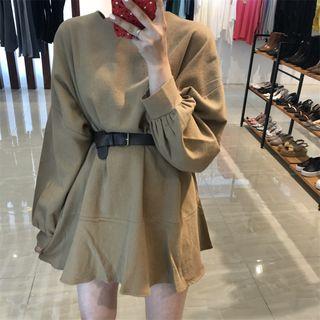 Ruffle Hem Mini Pullover Dress With Belt